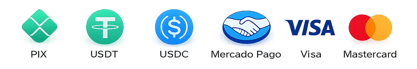 Formas de Pagamento: PIX, Visa, Mastercard, Elo, American Express, Hipercard, Diners Club, Discover, Cartão de Débito, Boleto